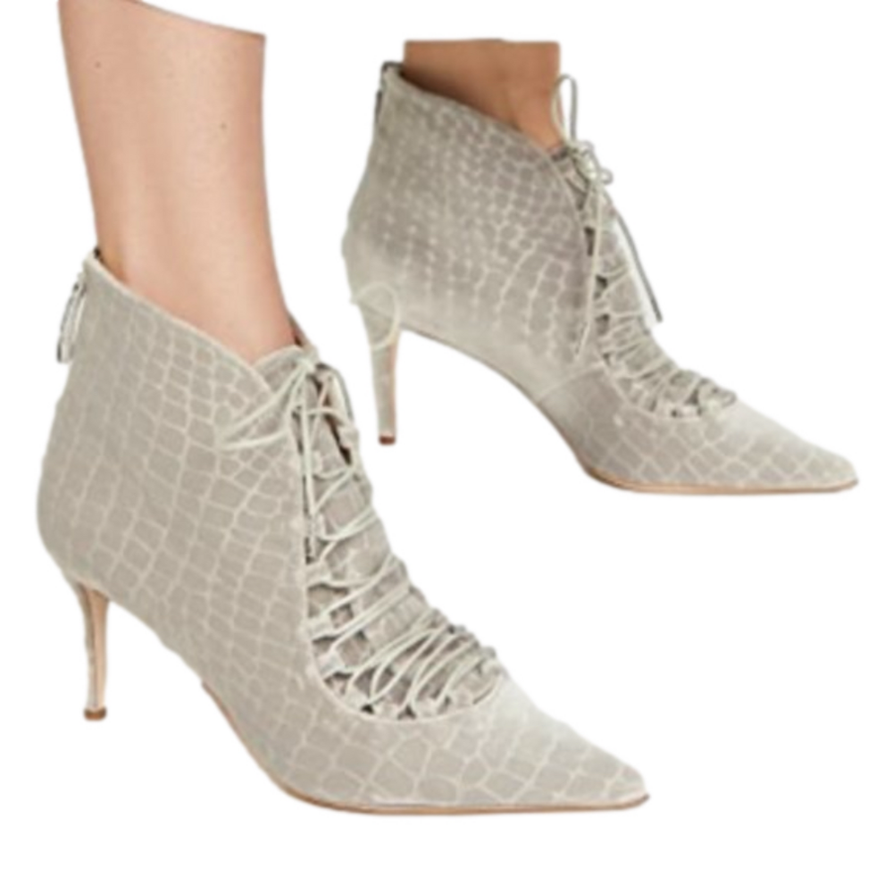 Chelsea Paris for Shopbop Lace-Up Grey Velvet Sabrine Booties Womens Size 9.5
